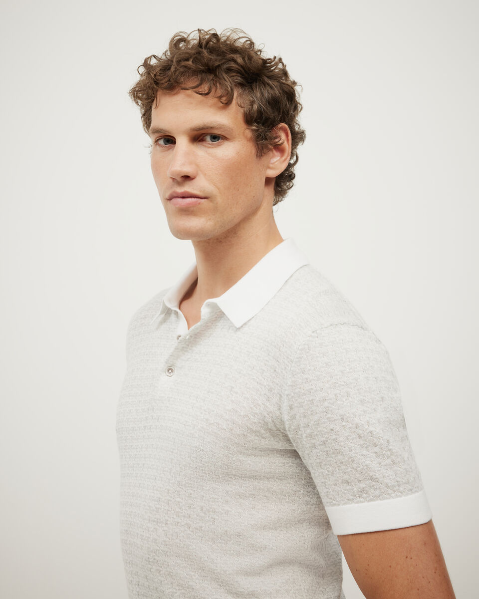 Orlando Two-Tone Short Sleeve Polo Knit, Grey Marle, hi-res